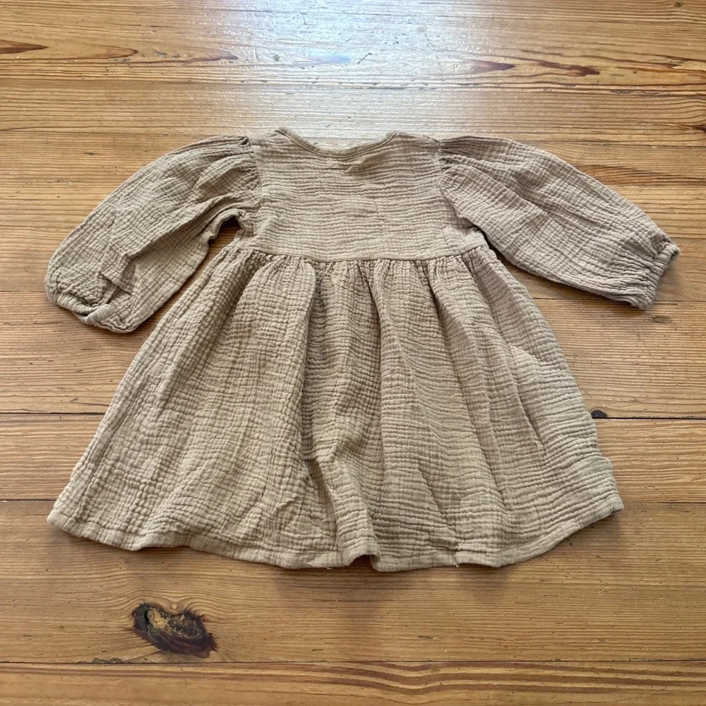 Mila Organic Cotton Gauze Dress Kids‎ Tan Brown Boho Button Front SIZE 2/3Y